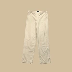 St. John Boutique Exclusive Beige Flat Front Wide Leg Wool Blend Trousers Size 8